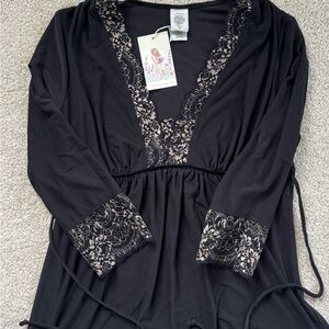 Women In Bloom By Jonquil Black Lace-Trim Sleep Wear with Delicate Floral Detail